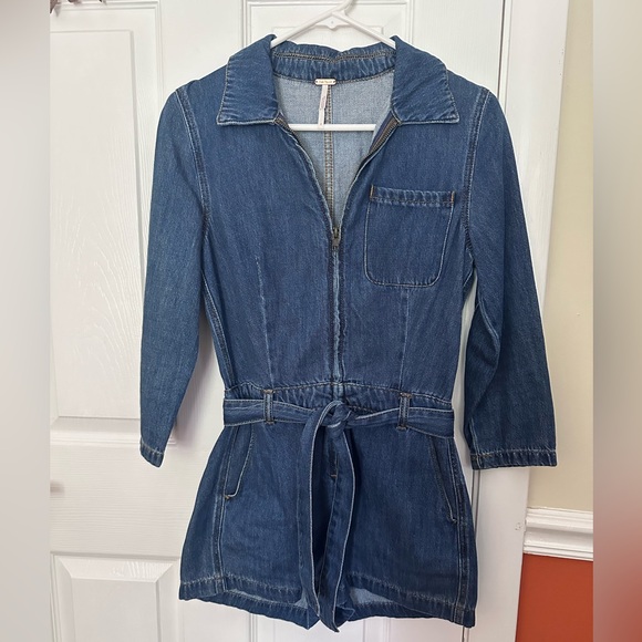 Free People Denim Long Sleeve Romper - Picture 1 of 3